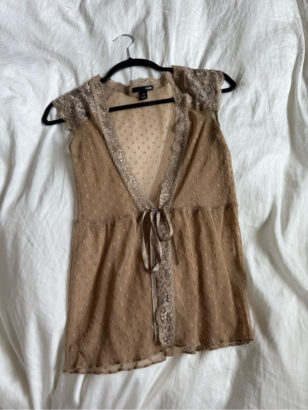H&M Taupe Lace-Trim Sheer Tie-Front Camisole